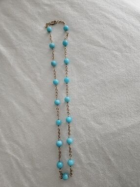 Aqua Beeds On Gold Chain